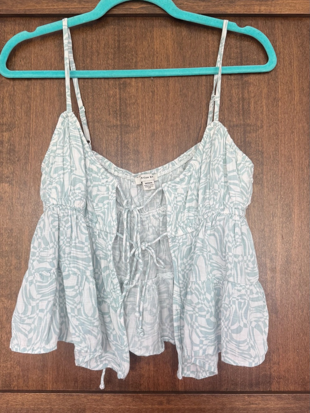 American Eagle Outfitters Light Blue & White Printed Tie-Front Camisole